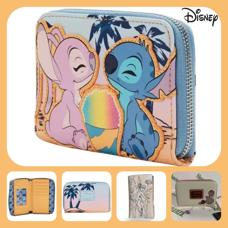 Disney Loungefly Stitch y Ángel cono de nieve fecha citas cartera Tinker Belle Floral monedero belleza bestia princesa tarjetero