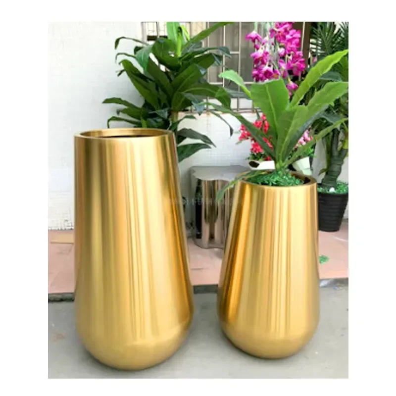 Indoor Steel Tall Gold Large Flower Vase / Golden Stainless Steel Flower Vase / Plant Pot