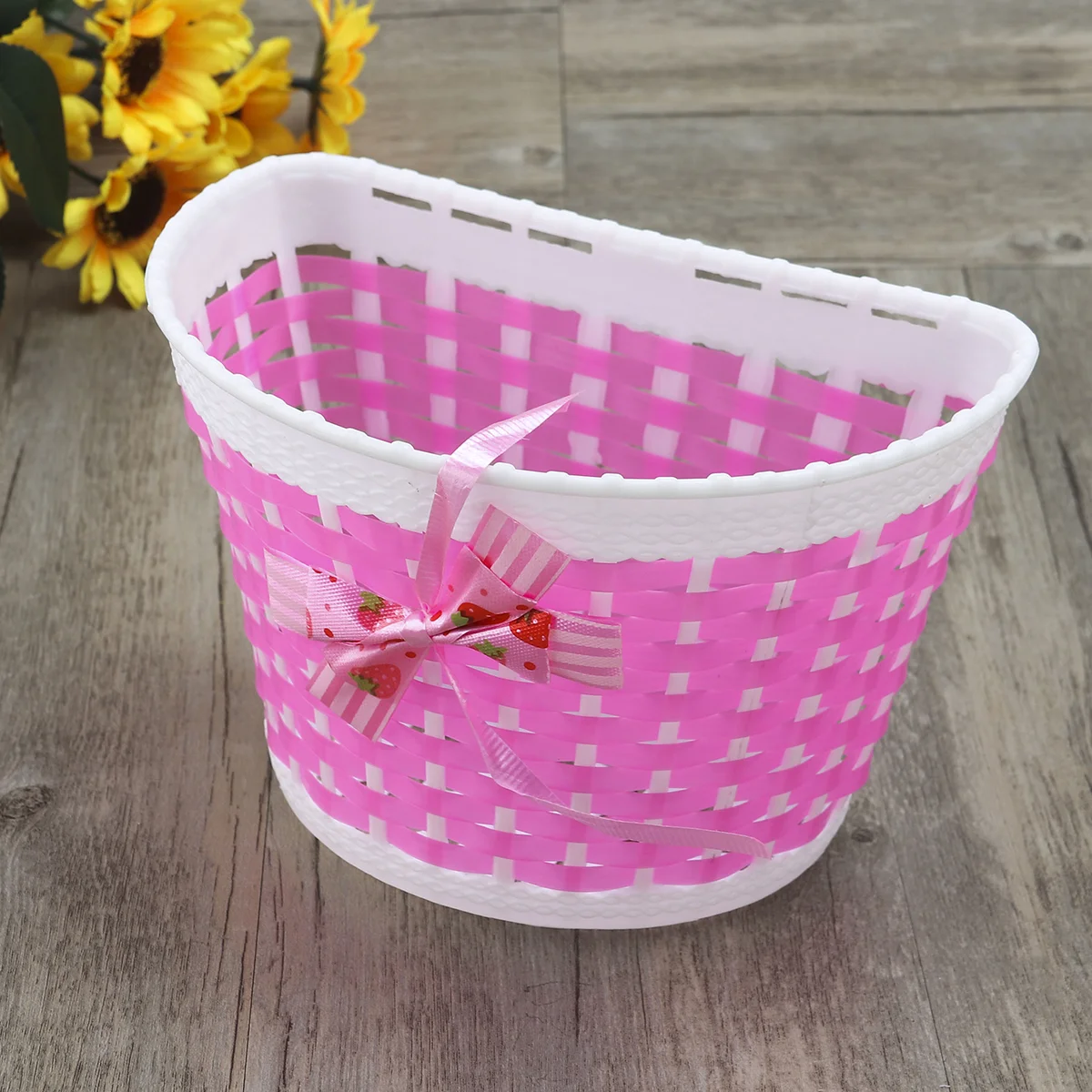 

Love Bike Basket Outdoor Knitted Bowknot Front Basket For Children Girl - Size S(Pink) basket for bike