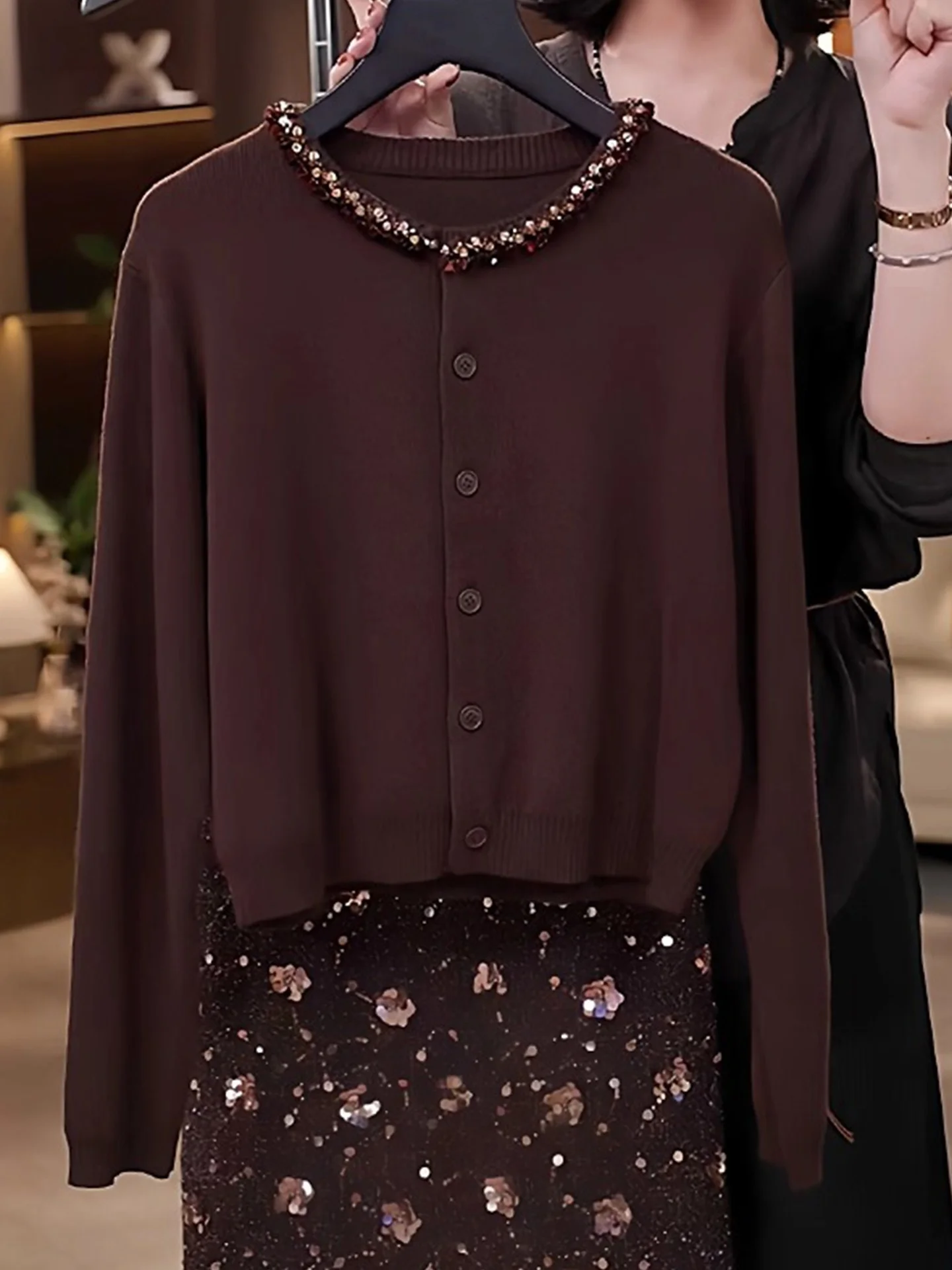 엘레 티엔드 롱 스웨터 니트 스웨터 라운드 넥 디자인 센세이션 장식 캐주얼 겨울 상의 피부 친화적인 울...