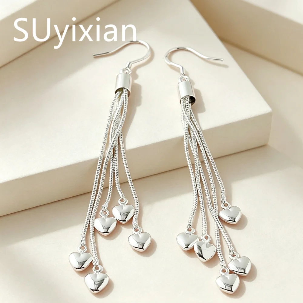 925 Sterling Silver Fashion Temperament Five-line Fringed Love Earrings Birthday Party Anniversary Gift