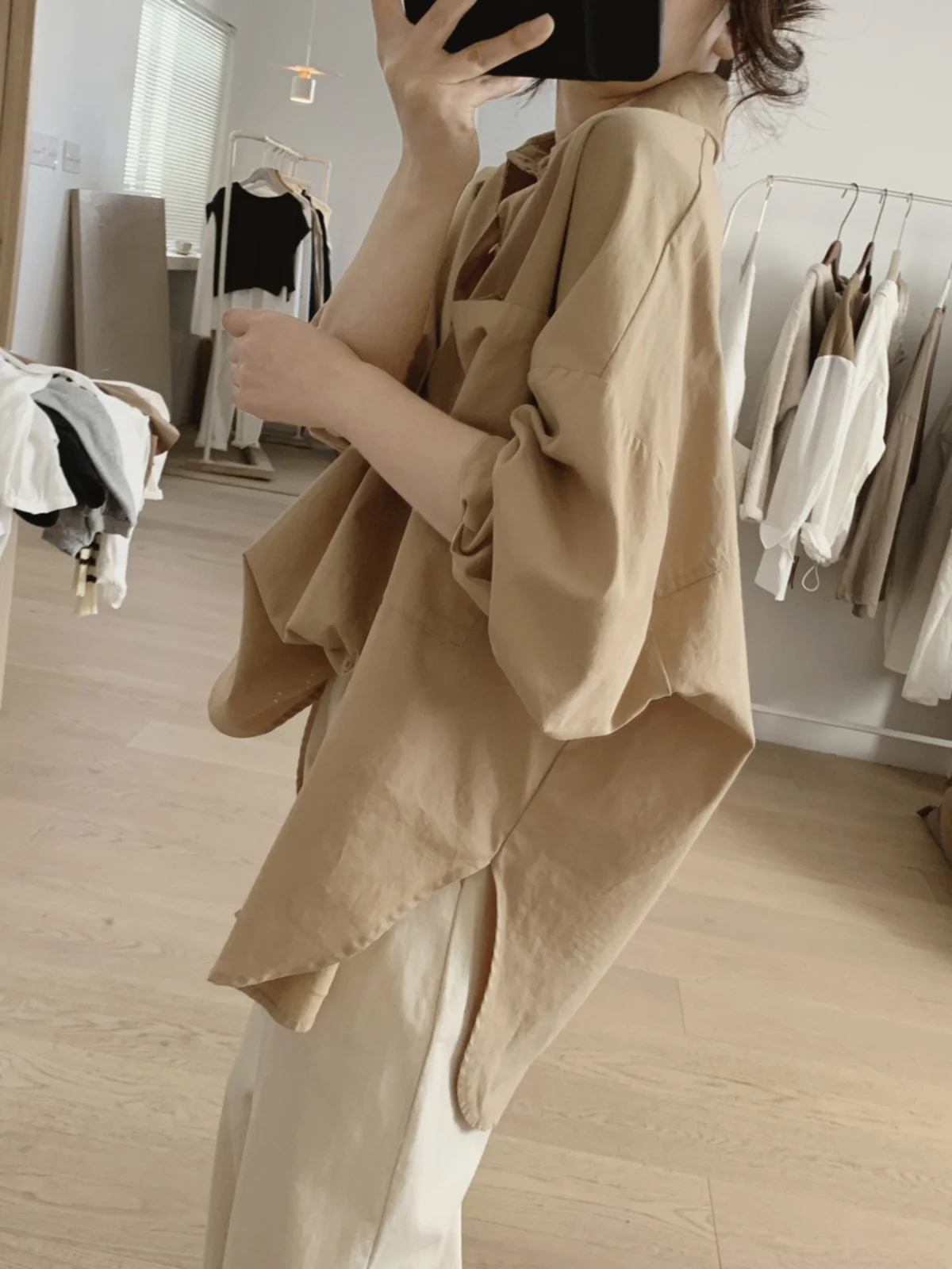 

Ele Loose Fit Long Sve Cotton Linen irt Casual Slimming Spring New Women's Faionable Top Simple Color