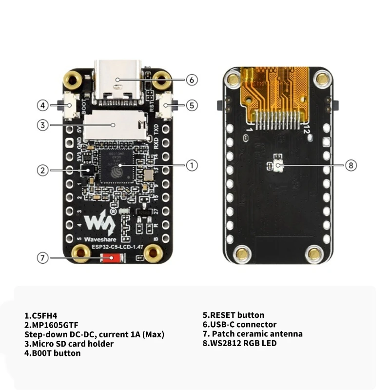 Wireless LCD Development Board 1.47in Display, WiFi 6 and USB C for Control Screen and Data View Project Builds 896C