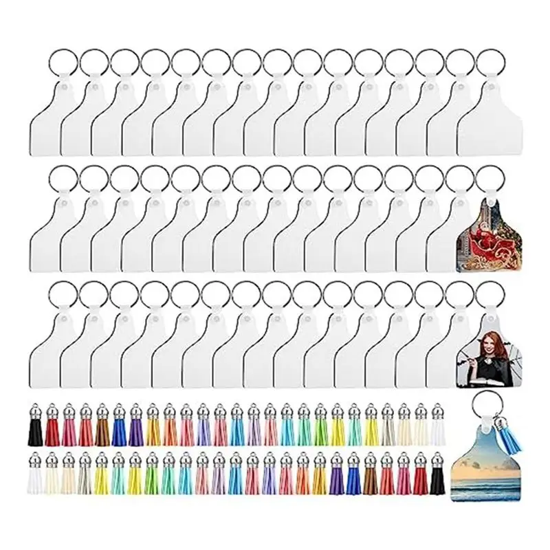 HHTL 200 Pcs Cow Ear Tag Sublimation Blank Keychains Bulk For Adding Your Favorite Photos, Logos, Quotes Easy To Use