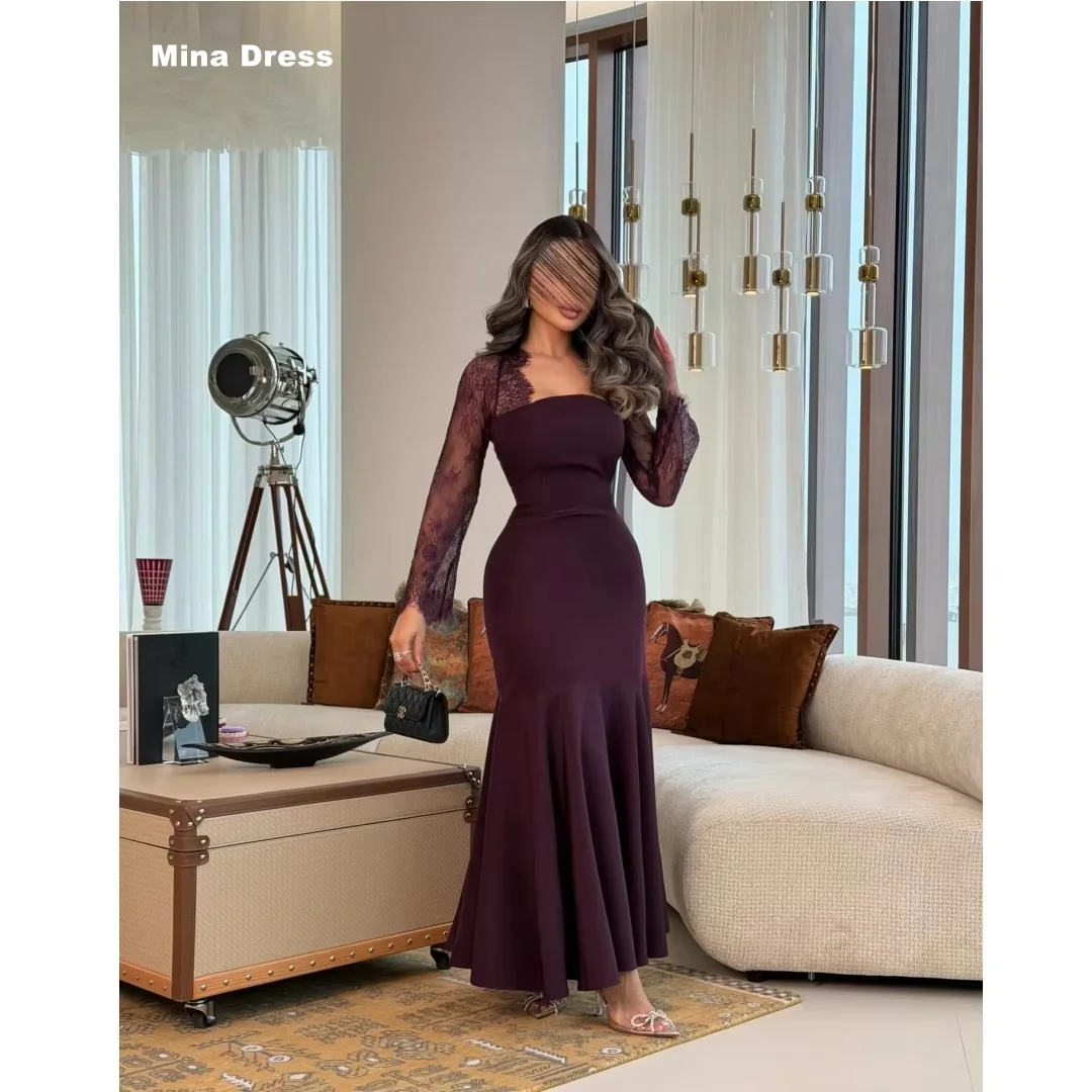 

Mina Customized Purple Elegant Party Dresses for Special Occasions Embroidery Lace Long Sleeves Luxurious Evening Dresses Brands