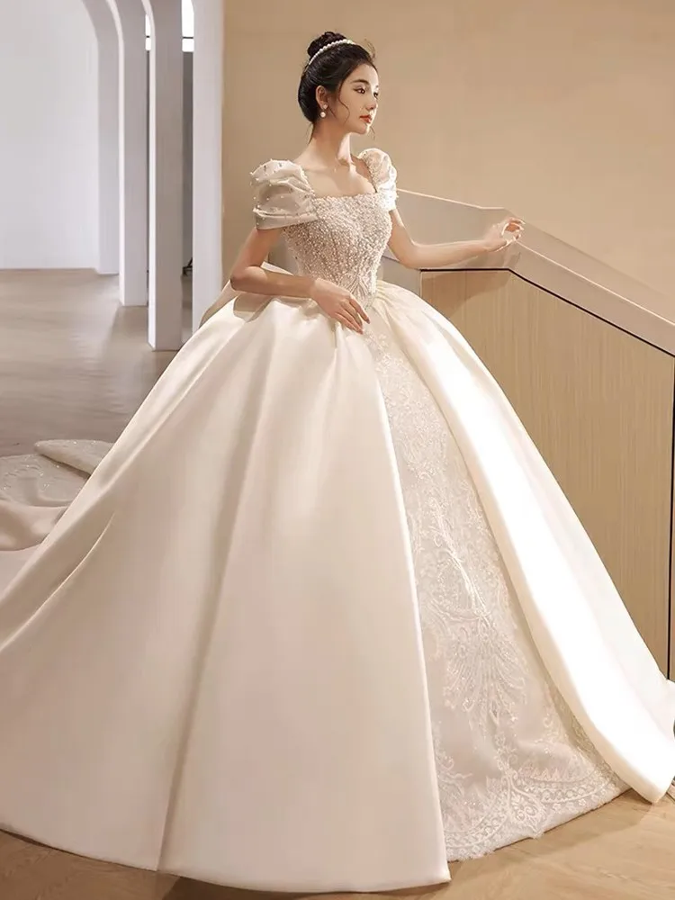 새틴 신상 메인 원단 플러스 사이즈 트레인 드레스