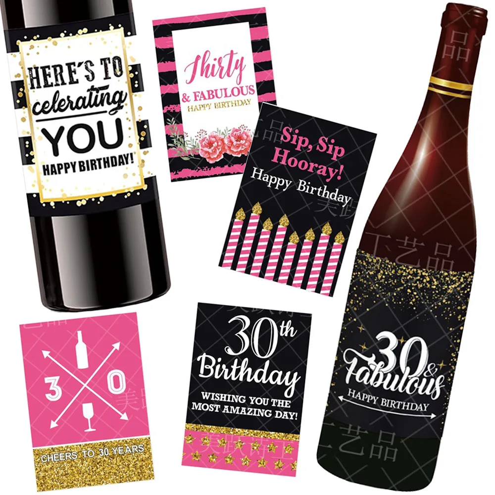 30th Birthday Wine Bottle Labels or Stickers Women Birthday Party Cheers to 30 Years Funny Pink Black Gold Party Decor Supplies