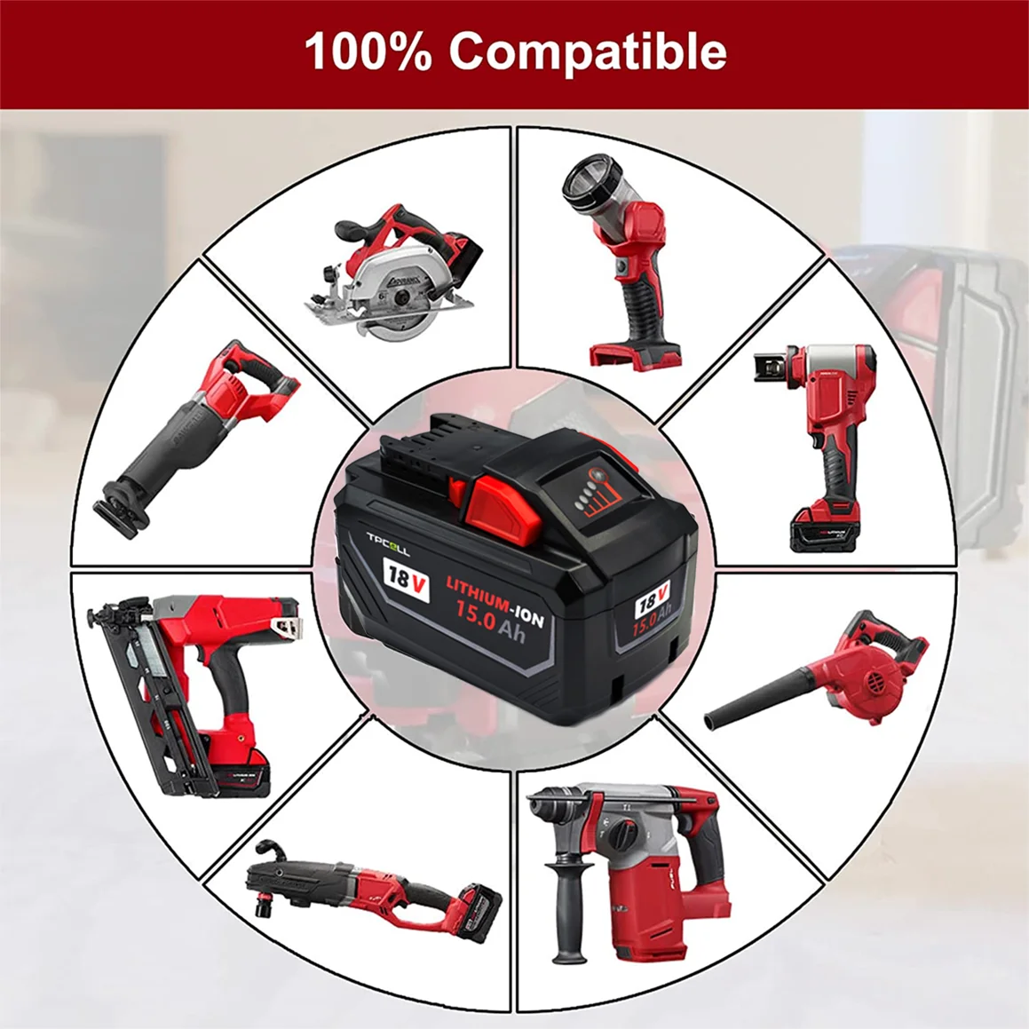 TPCELL 8Ah/12Ah/15Ah For Milwaukee M18 Batteries 21700 High Output Rechargeable Lithium ION 18V Battery