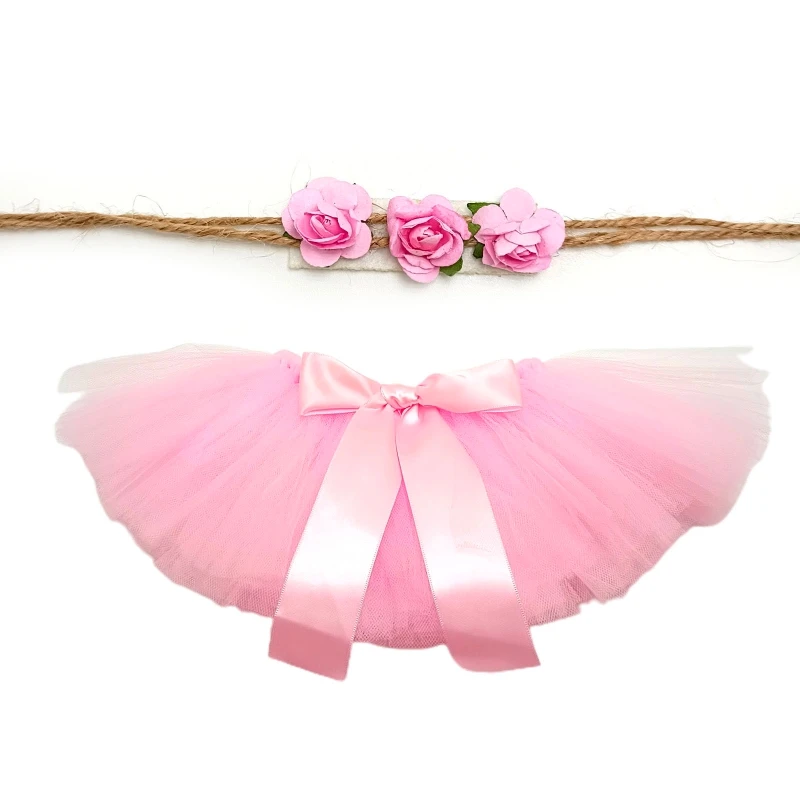 

Y1UB 2 Pcs Newborn Photography Props Outfit Baby Tulle Skirts Headband Set Infants Photo Flower Hair Band