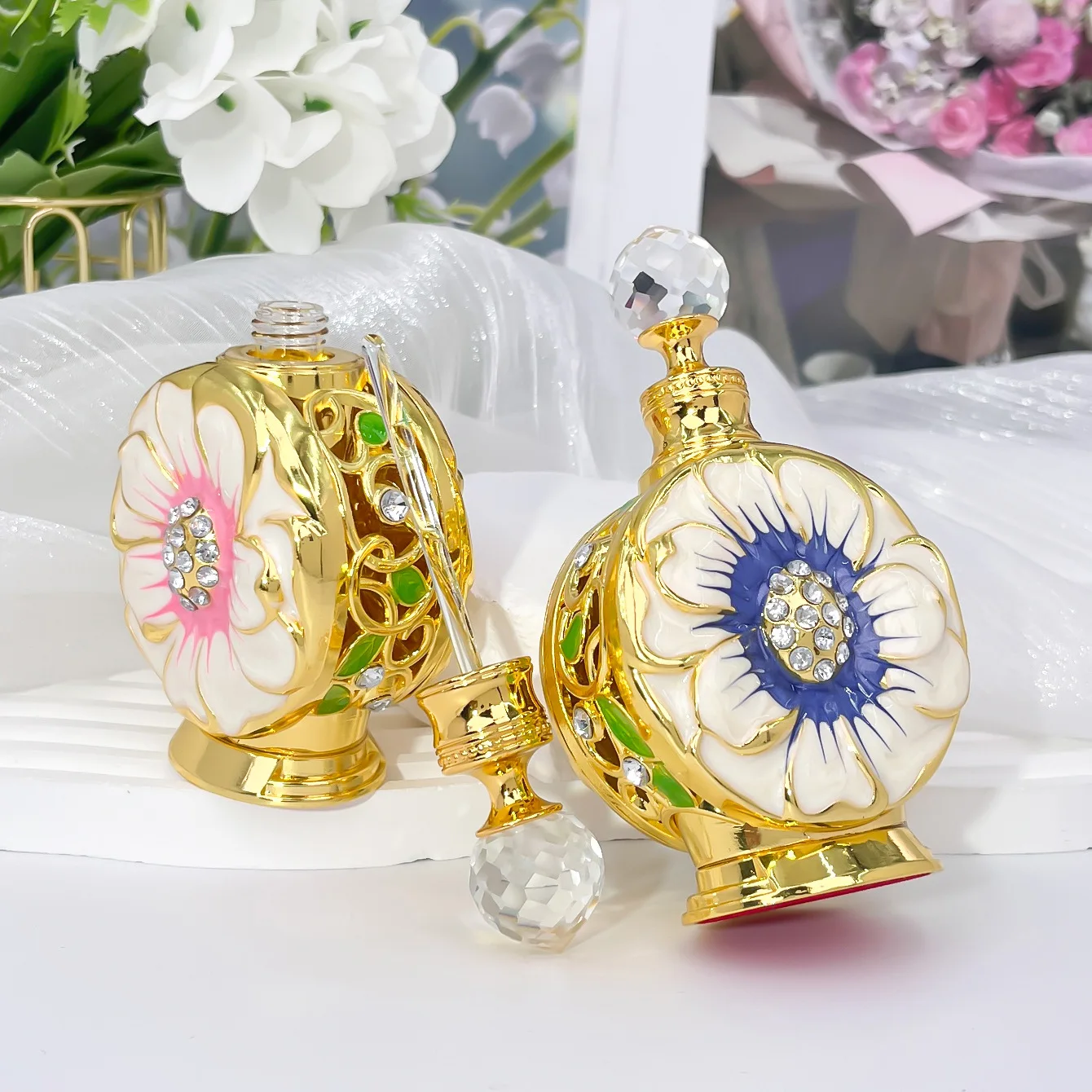 Botella de perfume de esencia de vidrio grueso, lujosa, exquisita, flor del desierto de Dubai, almacenamiento de botellas de aceite esencial de oliva, 1 ud.