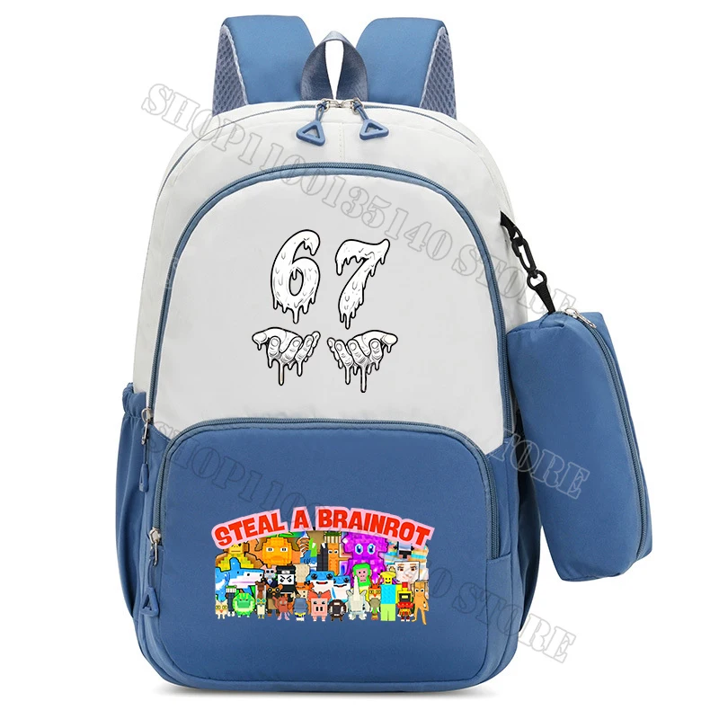 سرقة حقيبة مدرسية Brainrot مع حقيبة أقلام رصاص 67 ستة سبعة حقيبة ظهر للأولاد والبنات حقائب ظهر ذات سعة كبيرة 2 قطعة طالب المدرسة Mochila