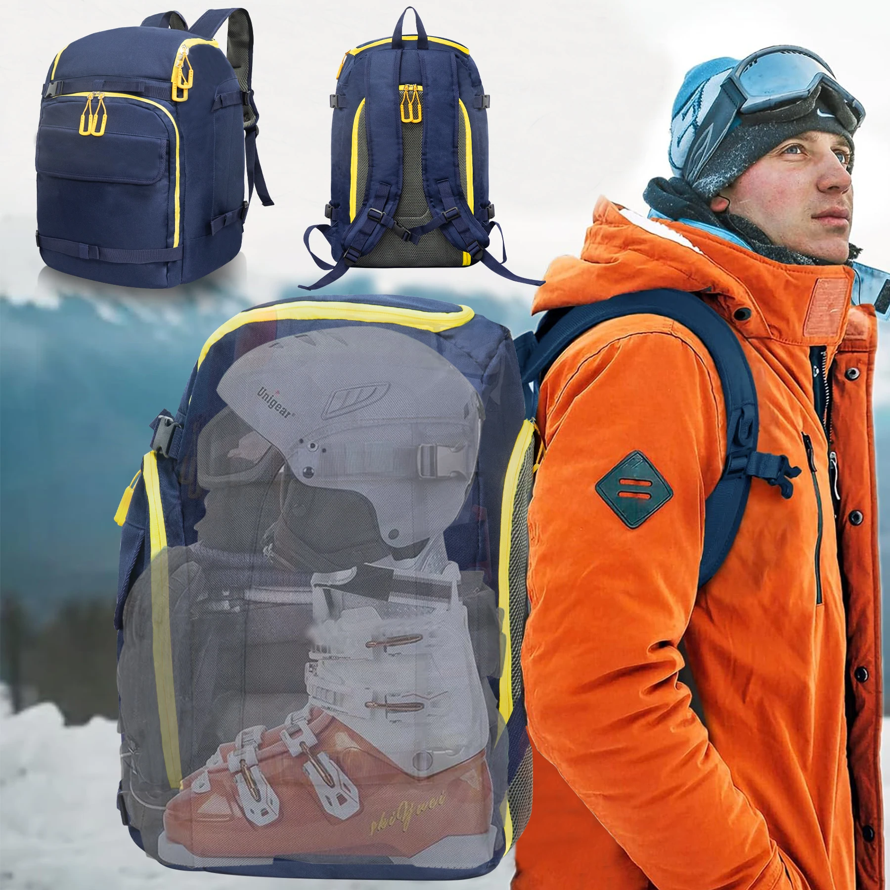 WESTTUNE حقيبة التمهيد للتزلج 50L سعة كبيرة حقيبة السفر حقيبة مضادة للماء لخوذة نظارات قفازات الزلاجات على الجليد وملحقاتها