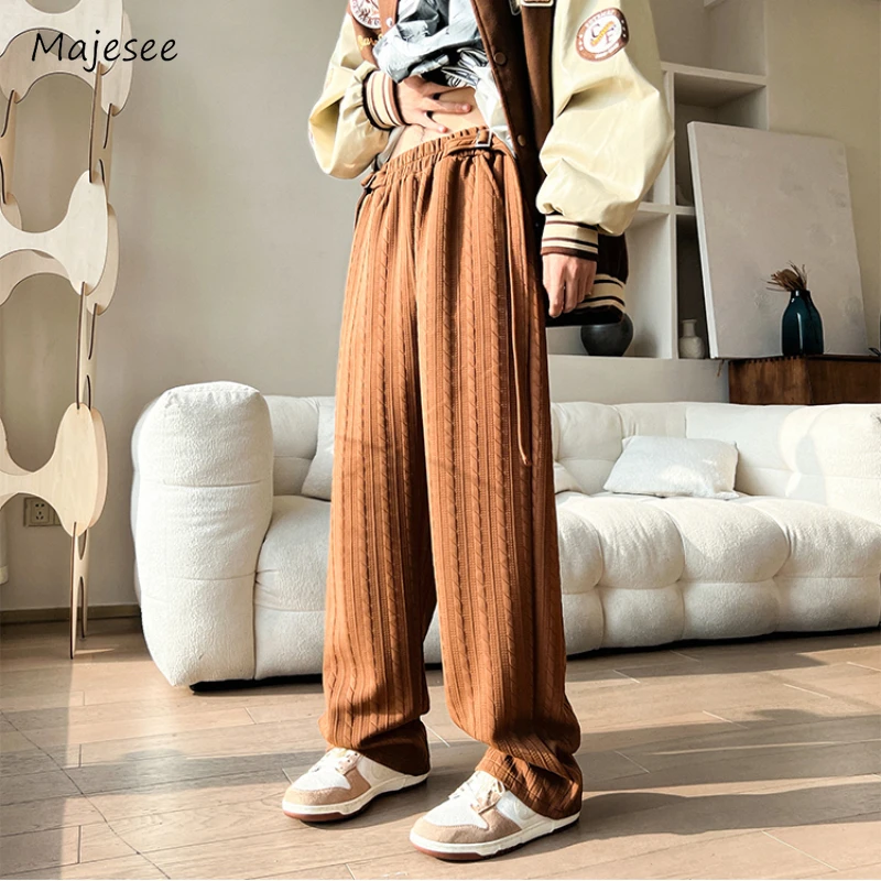 Striped Pants Men Simple Pure Color Spring Autumn Japanese Style Wide Leg Baggy Advanced Aesthetic Youthful Vitality Stylish