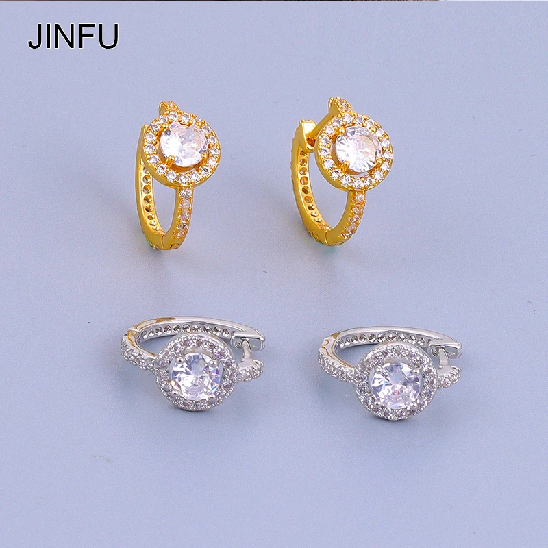 JINFU Gold-plated Hoop Earrings for Women Vintage Piercing Shiny Cubic Zirconia Women's Huggies Earrings 2023 Jewelry Wholesale