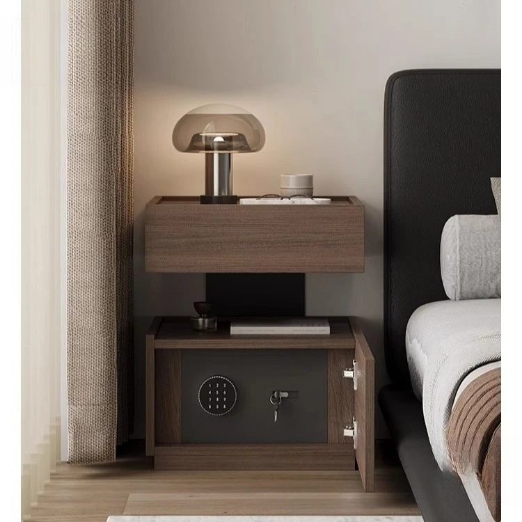 Pure solid wood minimalist bedside table safe integrated small multi-functional bedside table
