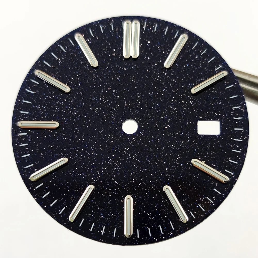 

Циферблат NH35 изготовленный из сверкающего звездного синего/черного малахитового песчаника 31,8 мм Циферблат Starry Sky от станка с ЧПУ для механизма NH35