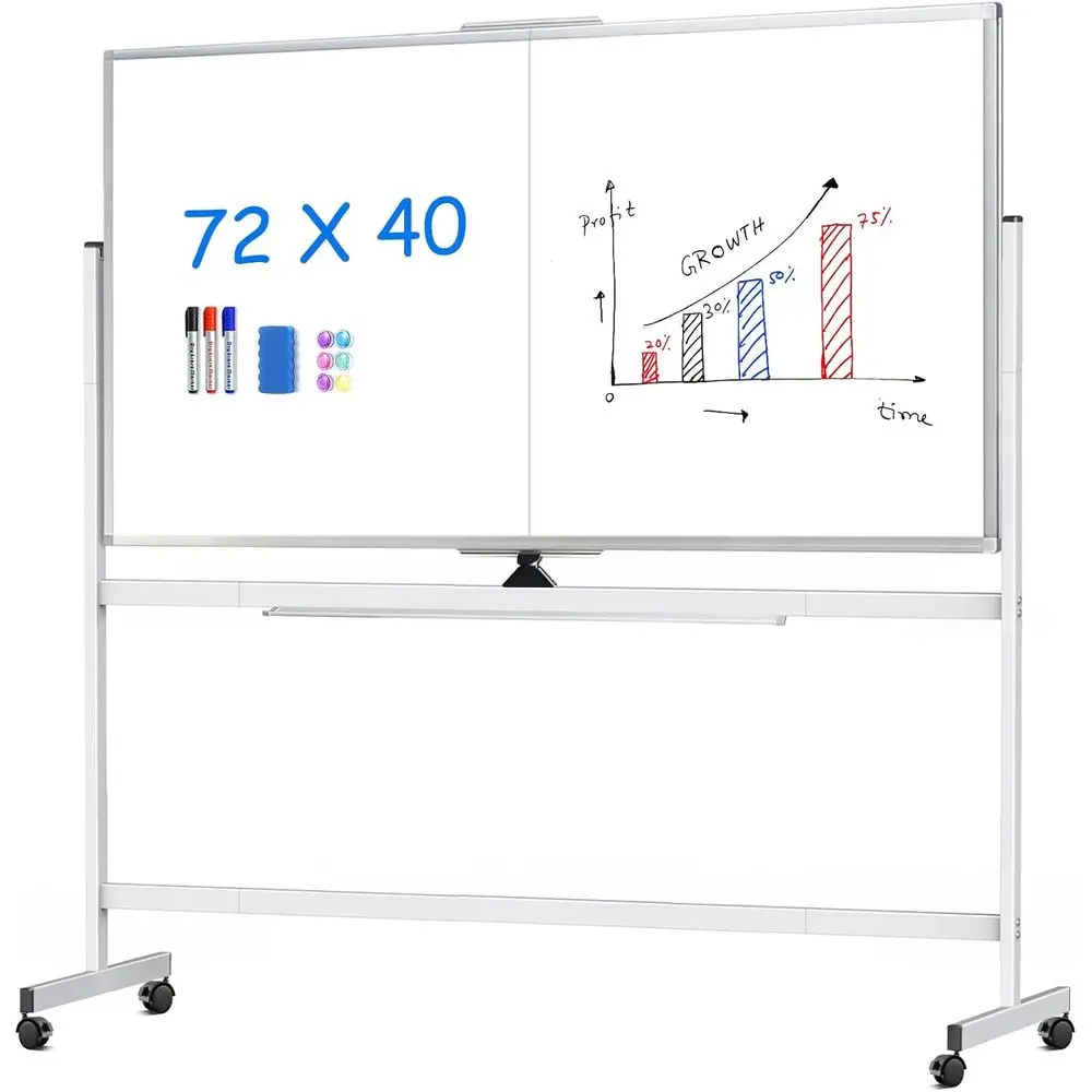 

72x40 Inch Double-Sided Dry Erase Whiteboard with Wheels, Magnetic, for Office, School, and Home Use
