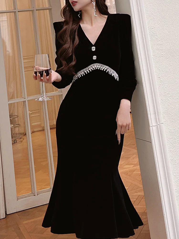 DABUWAWA Tienda Vestidos Elegantes Para Mujeres Velvet Long Dresses For Women Embroidered Flares Flocking Empire Skirt DA1ADR020