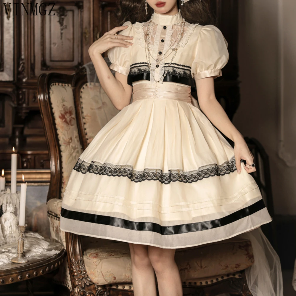 

Concerto lolita princess milk tea tie op lolita short sleeve dress vestidos de mujer women clothing