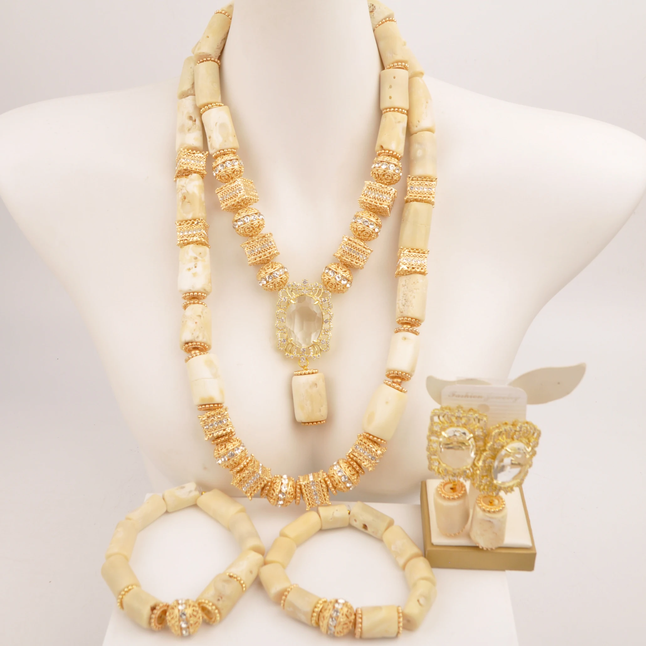 

Real White African Wedding Coral Beads Bridal Jewelry Sets