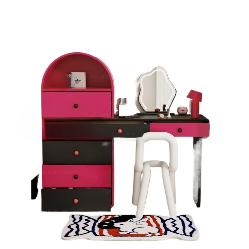 

Cute wind dresser pink bedroom makeup table integrated chest dopamine desk extended storage cabinet