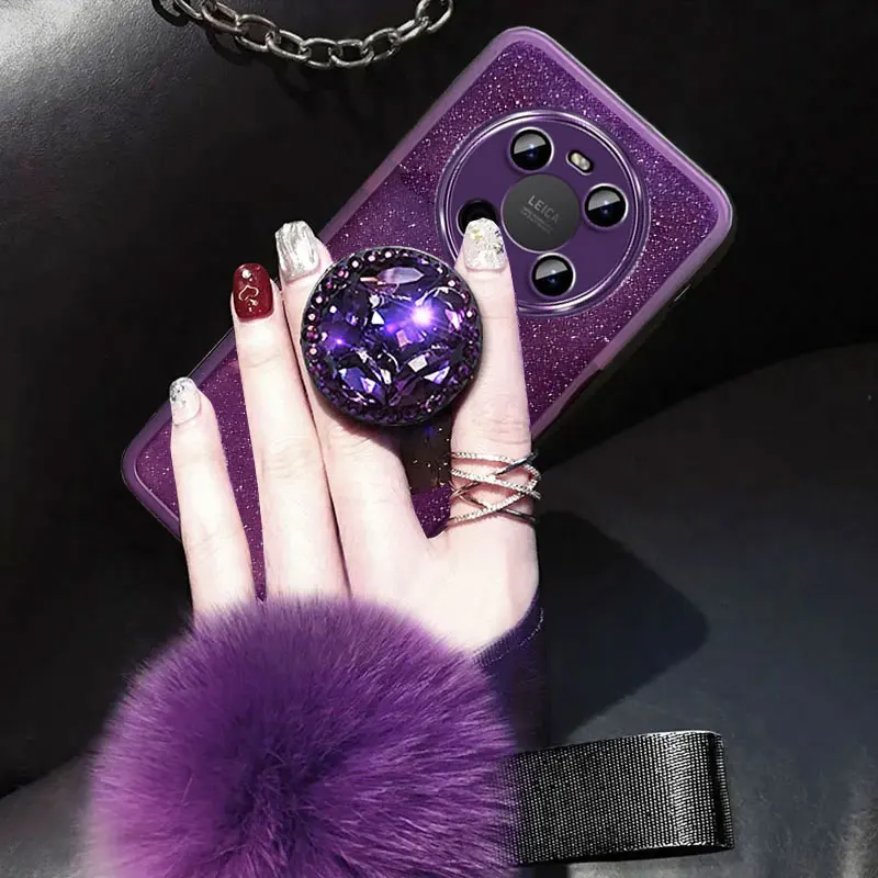 Honorx9 5G Luxury Fur Ball Lanyard Case For Huawei Honor X9 4G X8 X9a Nova 9 se Glitter Case Honor X 9 With Diamond Holder Cover image 5