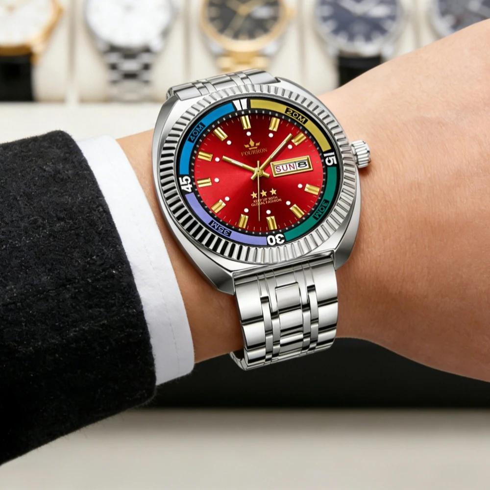 Hot Sell Classic Style Quartz Watches Men's Decorative Red Creative Dial Personality Cool Watch Steel Calendar AAA Wristwatch