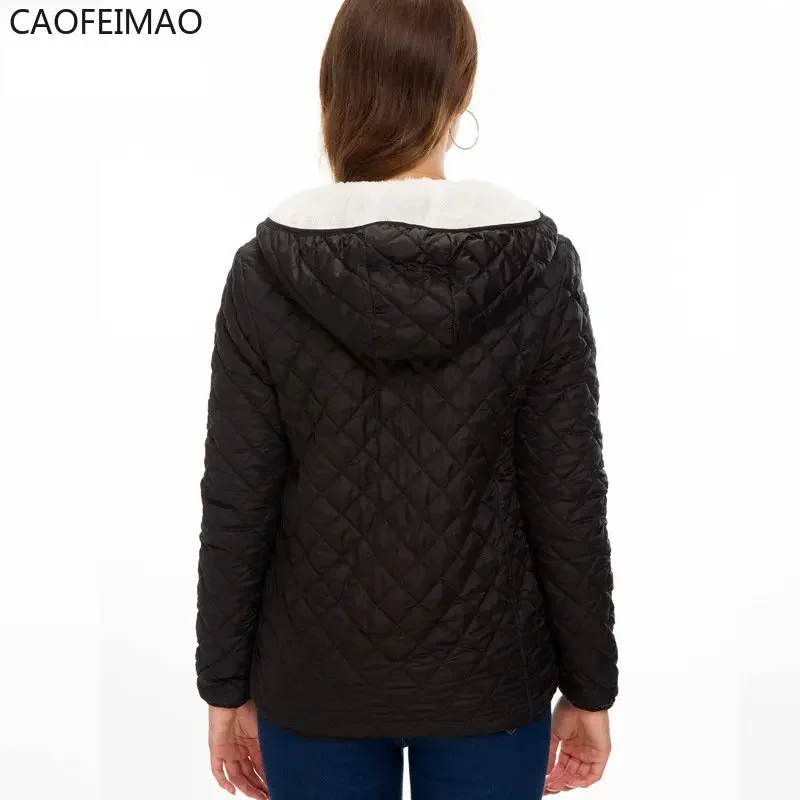 2025 Women's Hooded Jacket Casual Basic Warm Velvet Lamb Parka Coat Autumn Winter New Solid Light Soft Outerwear Fashion Style