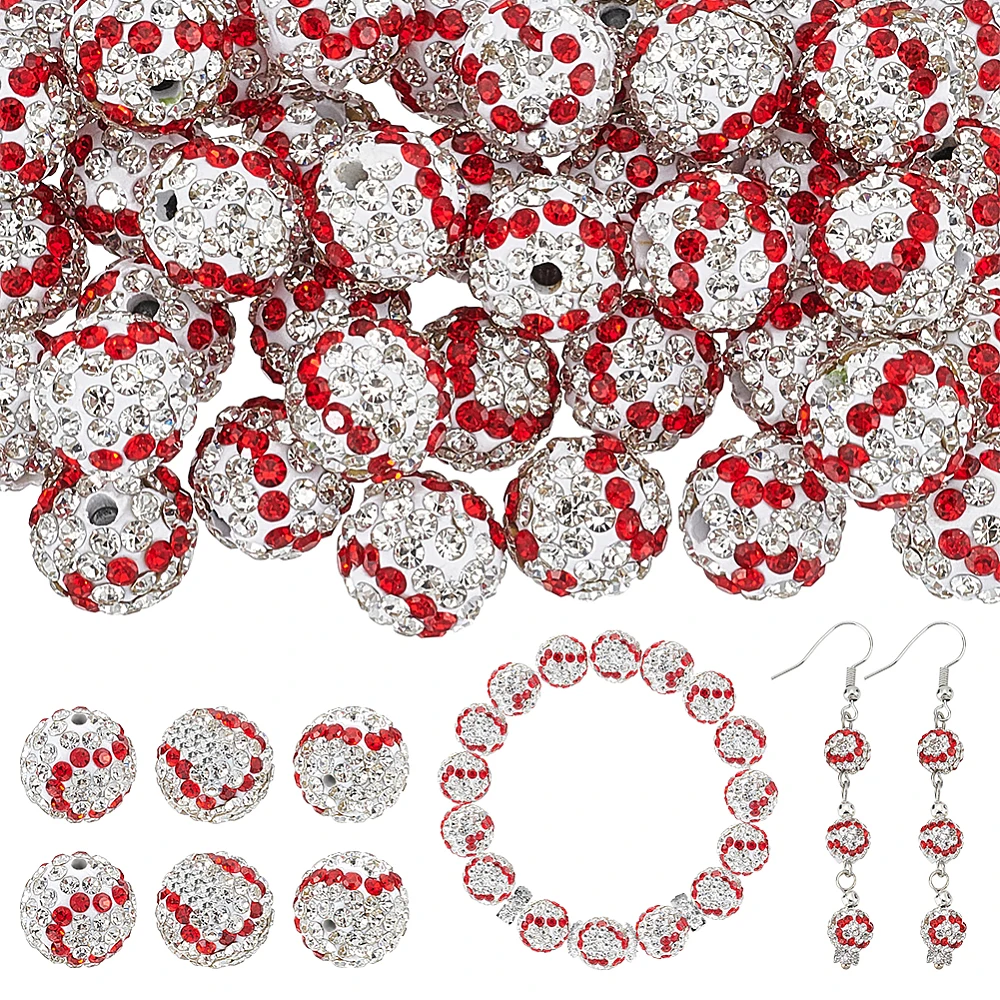 40 Pack 8mm Rhinestone Clay Beads Baseball Polymer Clay Jewelry Beads Pave Disco Ball Clay Bead Sports Round Spacer Bead for DIY