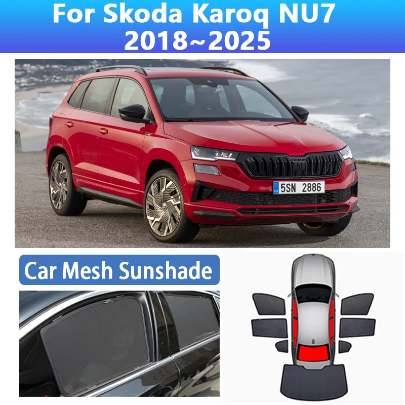 

Автомобильные сетчатые солнцезащитные козырьки для Skoda Karoq NU7 2018 ~ 2025 2020 2022, магнитные солнцезащитные козырьки, затенение окон, шторы, автоаксессуары