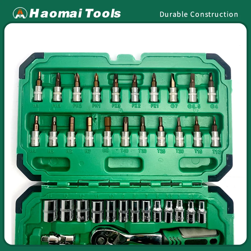 HaoMai 46-teiliges metrisches Schraubenschlüssel-Set, Kfz-Reparatur-Werkzeug-Set, Ratschenschlüssel-Gruppensatz für Mechaniker