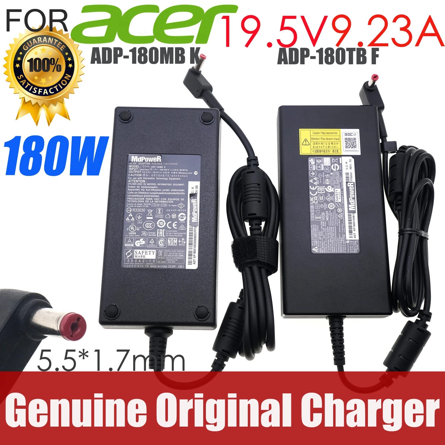 

Original Delta 19.5V 9.23A 180W 5.5*1.7mm AC Adapter ADP-180TB F For Acer Predator Triton 500 PT515-51 PT515-51-7746 Genuine