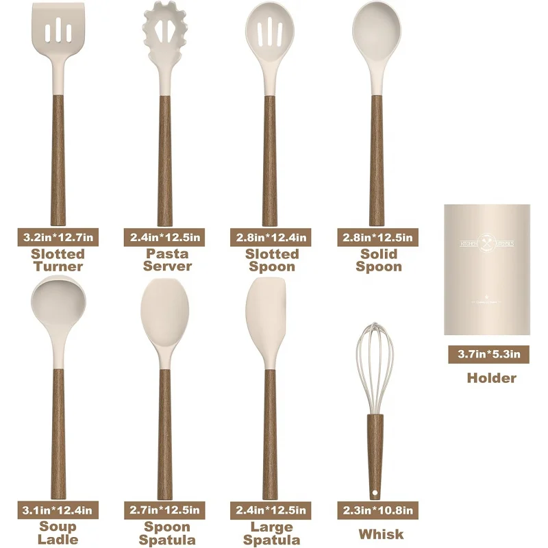 Silicone Kitchen Cooking Utensil Set, 9Pcs Kitchen Utensils Spatula Set with Wooden Handle Nonstick Cookware, 446 °F Heat Re