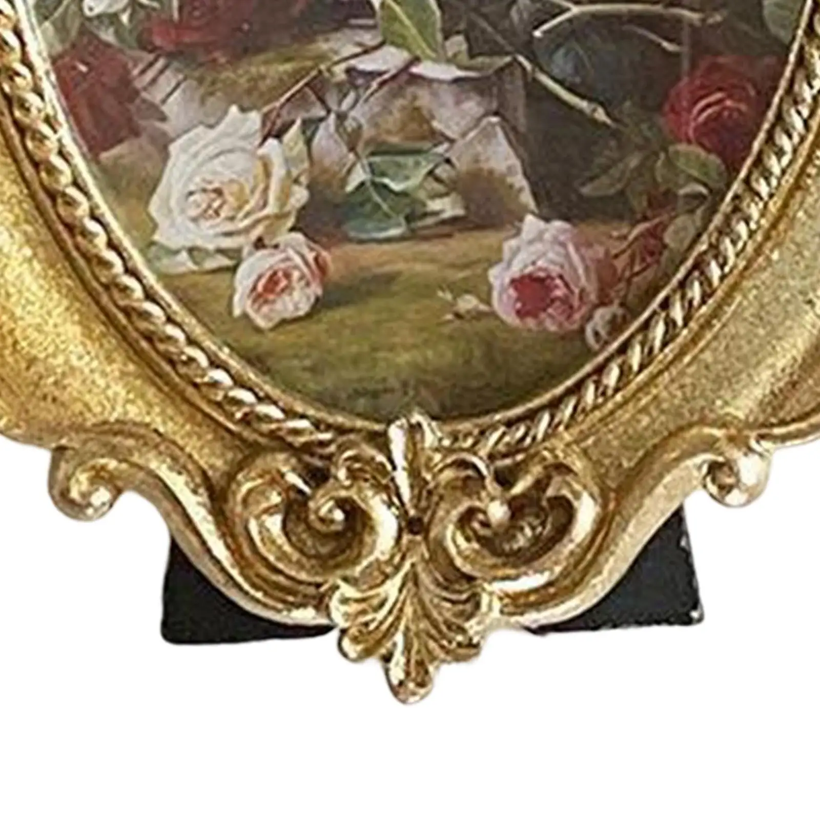 Retro Embossed Oval Photo Frame Resin Tabletop Desktop Stand Wall Hanging Decorative Frame for Room and Hallway Decor