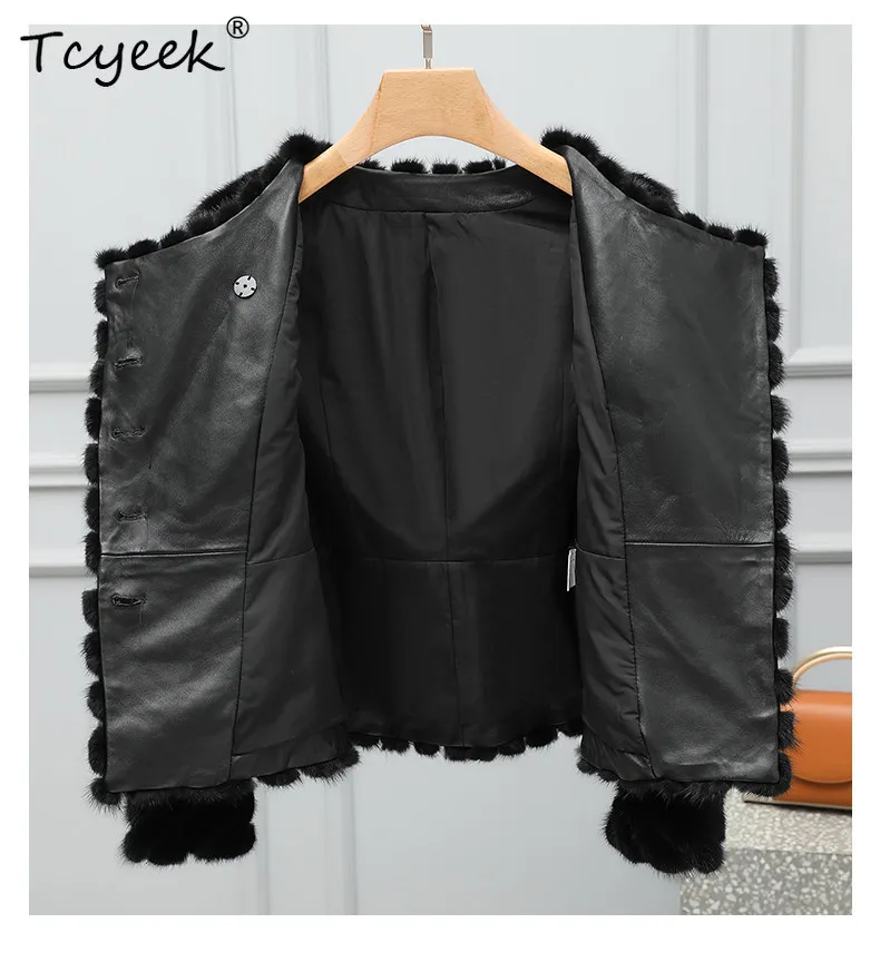 Tcyeek Echte Nertsen Bontjas Vrouwen 2025, Winterkleding Warm Echt Bont Vrouw Jassen Nieuw in Outerwears Patchwork Nertsen Fourrure Femme