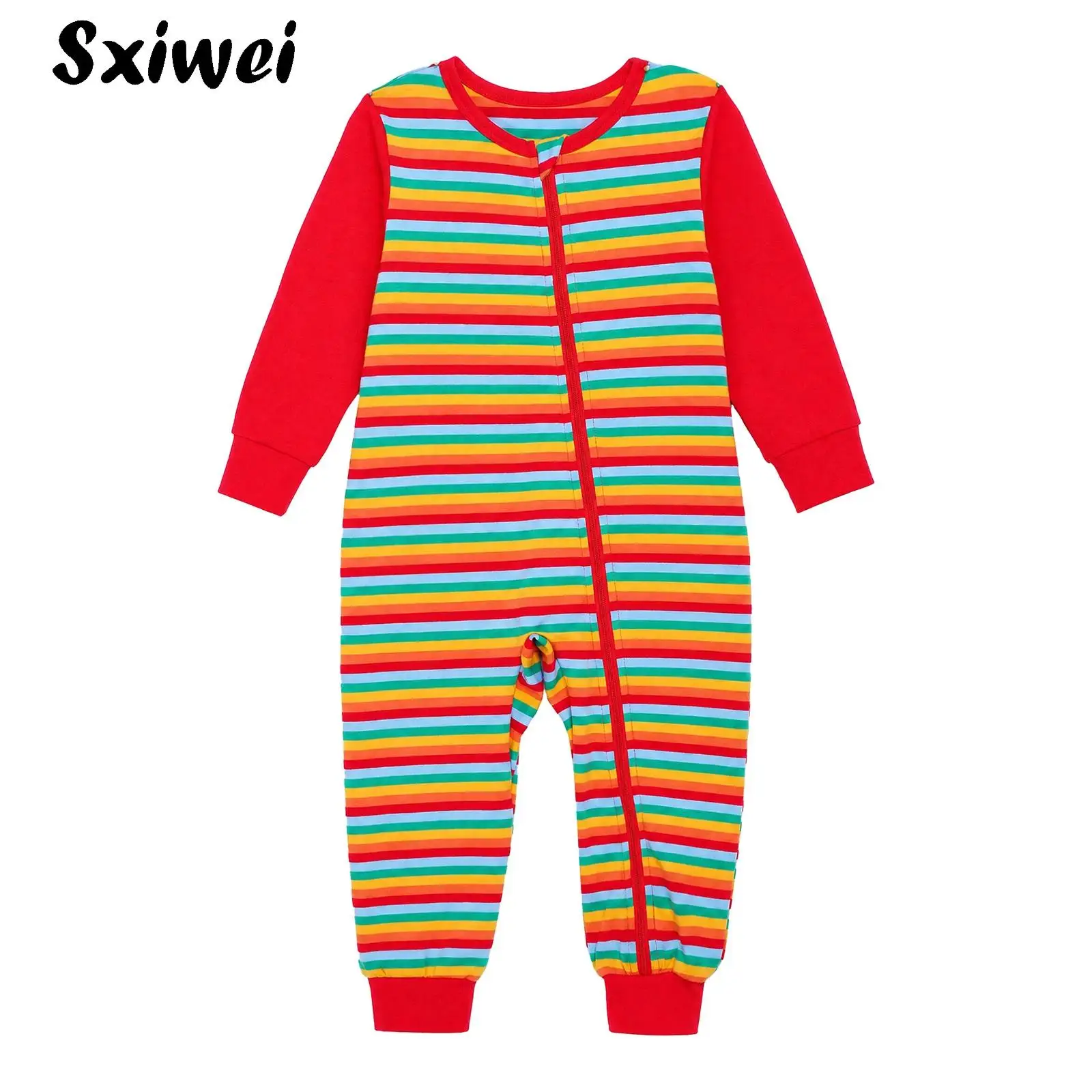 Baby Boys Girls Adaptive Striped Jumpsuit Cotton Rompers Long Sleeve Zipper Front Bodysuit Sleepwear Home Park Daily Life 0-5T