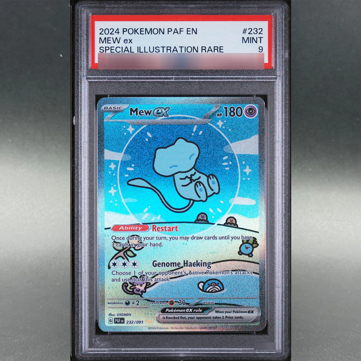 

Bubble Mew PKM PAF Paldean Fates 232 Mew EX Special Illustration Rare GEMMT/MINT9 DIY Copy 10Points Rating Card Anime Game Card