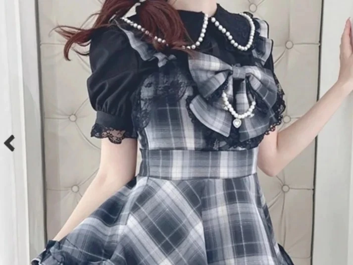 

Japanese Sweet Cute Girl Plaid Bowknot Lace Strap Dress Summer New Lolita High Waist Slimming Sleeveless Short Dresses