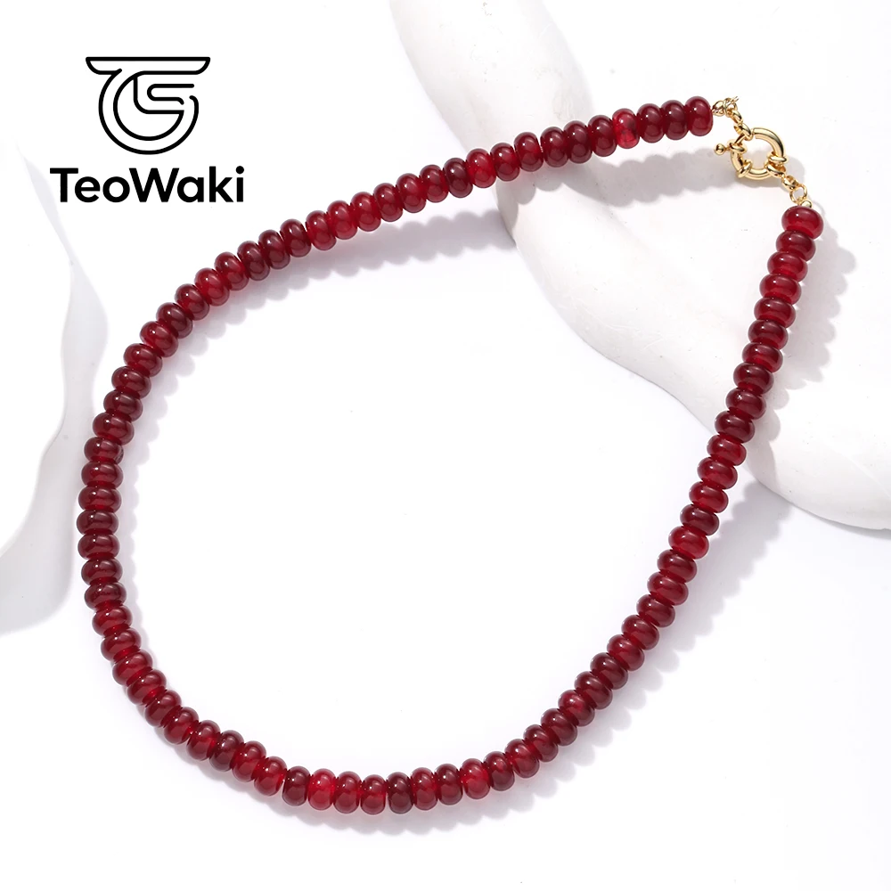 TeoWaki Granat-Jade-Abakus-Perlen-Halskette, Naturstein-Halskette, verstellbarer Handschmuck, Damen-Halskette für den täglichen Gebrauch, 40 + 5 cm – Detail 4