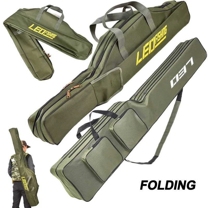 Portable Fishing Rod Bag Carrier Fishing Pole Tools Storage Bag 2-Layers Large Capacity Folding Fishing Tackle Bag 100/130/150cm