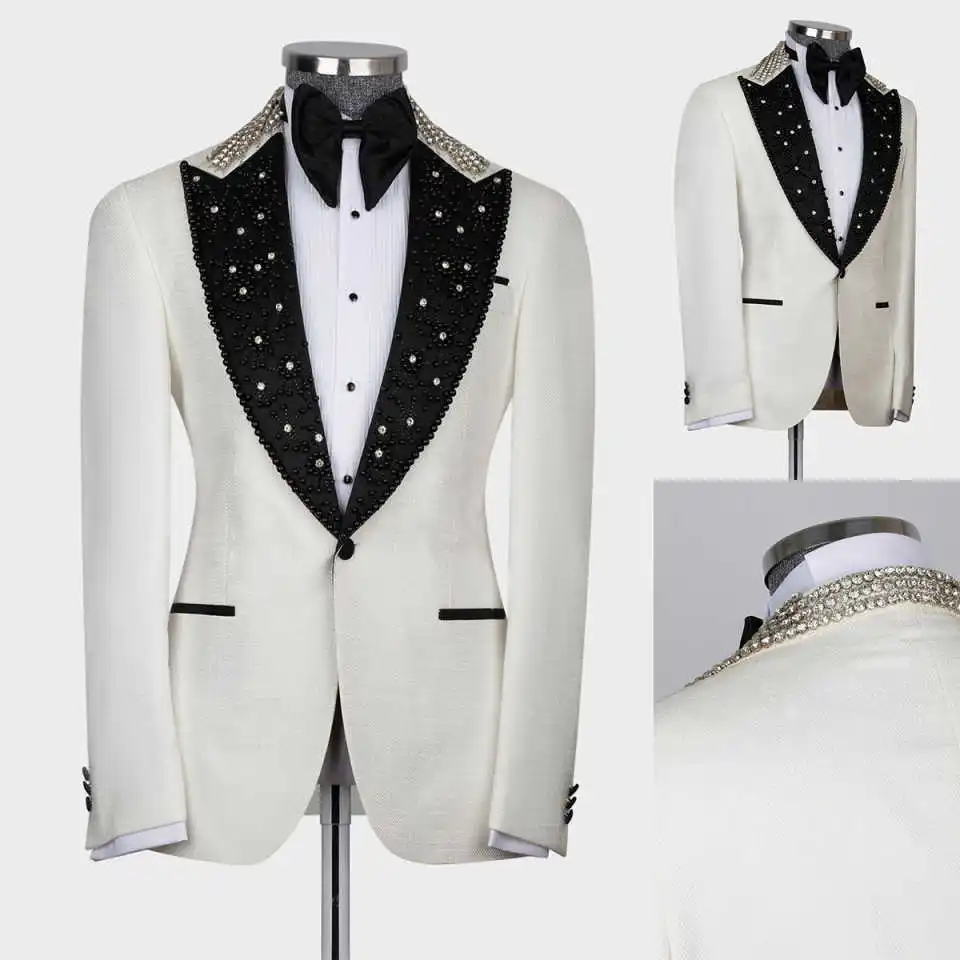 

Элегантные свадебные смокинги для жениха, 1 шт., пиджак с вышивкой бисером и кристаллами, с острым лацканом, стильные мужские блейзеры для официальных мероприятий, банкетов, вечеринок, на заказ