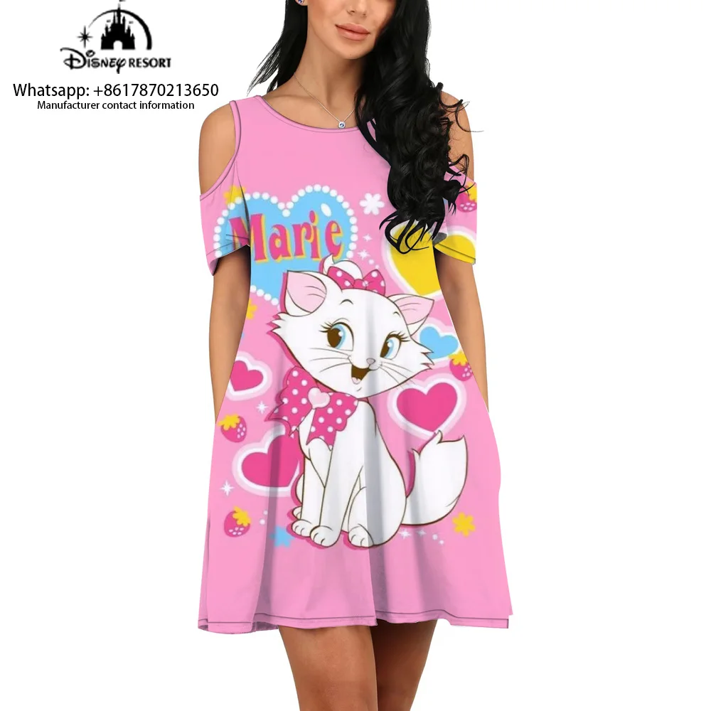 

Summer 3D Dress 2024 New Fashion Women's Casual Cartoon Kitten Print Round Neck Dress