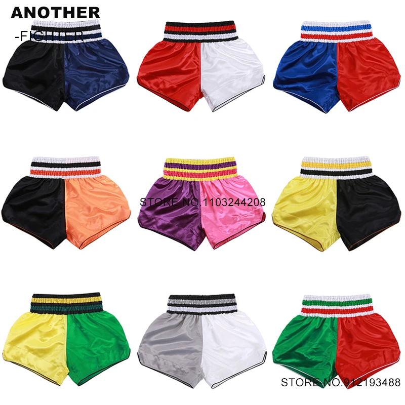 

Muay Thai Short Plain Thai Boxing Shorts Men Women Child 2-Tone Satin Martial Arts MMA Clothes Gym Cage Fight Kickboxing Shorts