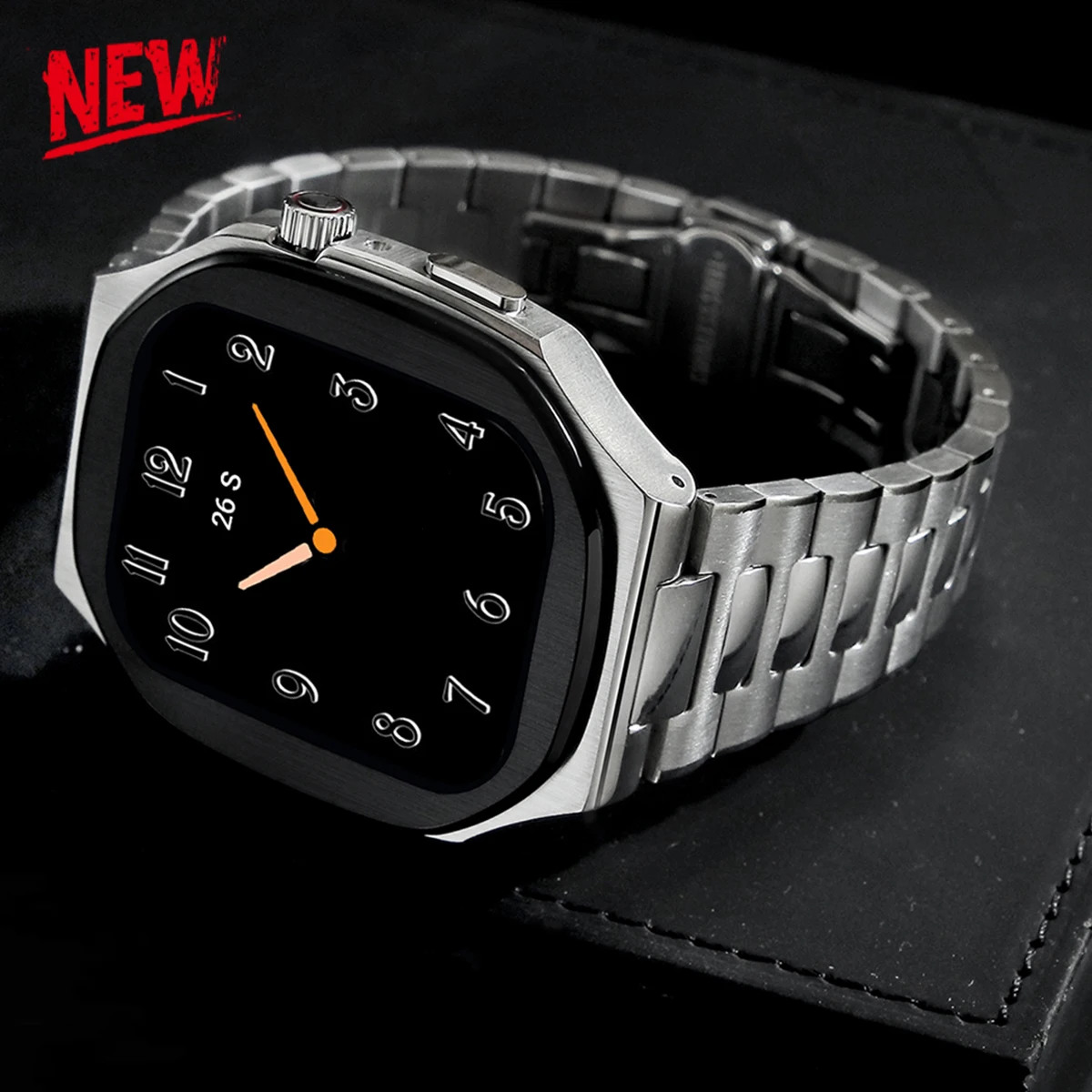 Metal Modification Kit For Apple Watch Series 11 10 46mm Sliver Black Bezel For Iwatch 46MM Stainless Steel Business Band Cover