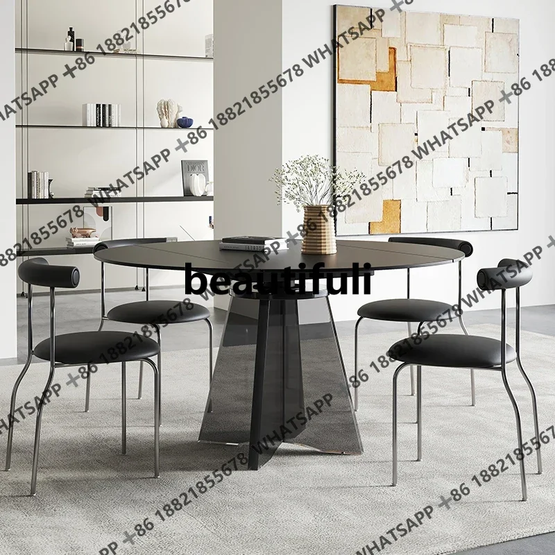

Acrylic rotating telescopic rock slab dining table square and round dual-purpose suspension folding