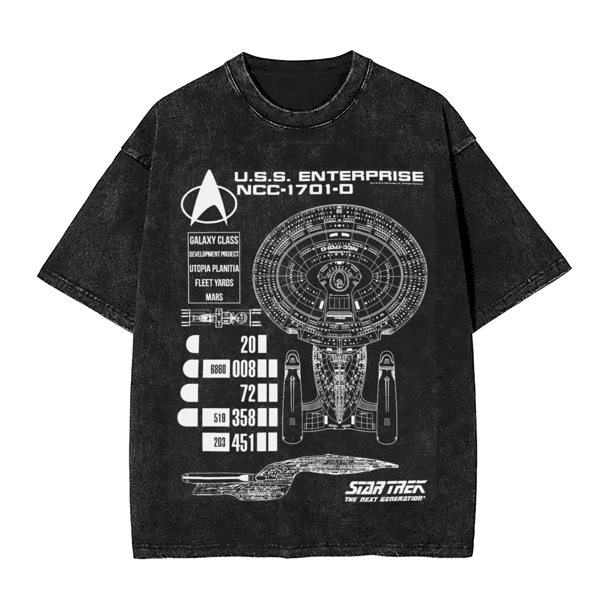 Printed Star Trek Next Generation U.S.S Enterprise Schematics  Washed T Shirts Outfit Harajuku T-Shirt  for Men Women Tee Shirt