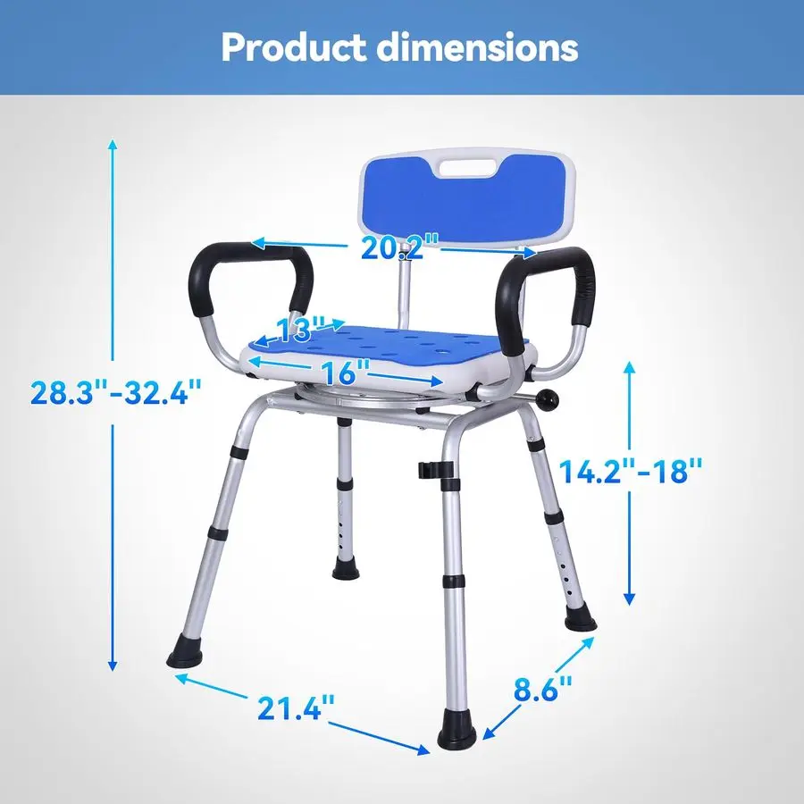 Shower Chair Heavy Duty Shower Chair for Elderly Disabled Injured Height Adjustable Shower Stool with Arms amp Back NonSlip Rota