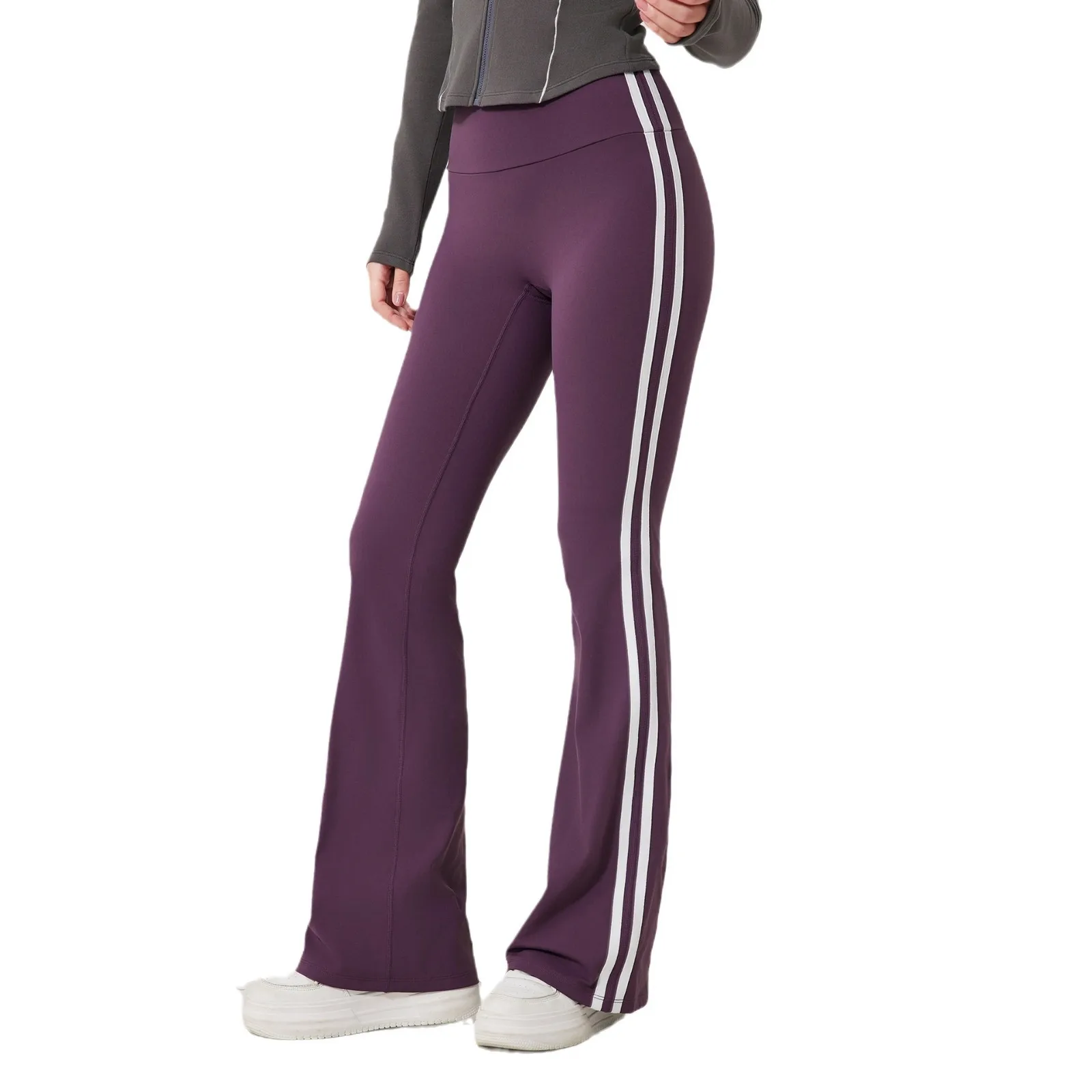 Spicy Girl High-Waisted Fleece Lined Running Sports Pants Peach Hip Lifting Cloud-like Elastic Flared Fitness Trousers
