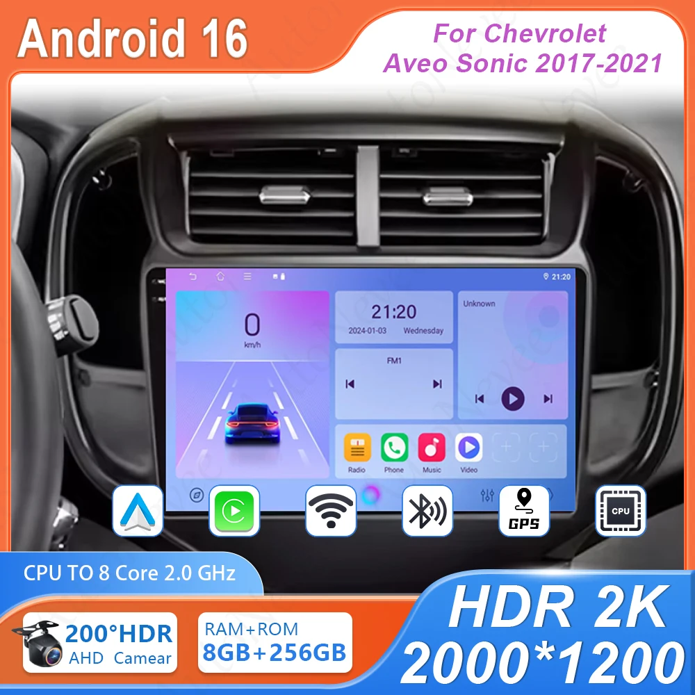 Navegação GPS sem DVD 2din para Chevrolet Aveo Sonic 2017 - 2021, DVD Automotivo Android, Rádio Estéreo de Alto Desempenho com Unidade Central 4G