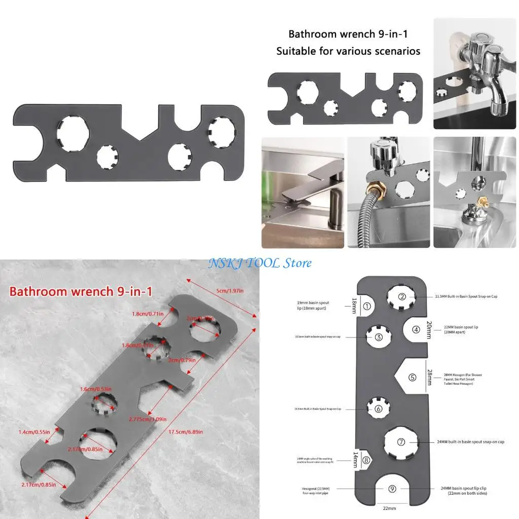 

L8RC 9 размеров Универсальный ключ для ванной комнаты из термолитой нержавеющей стали 201 с нескользящей рукояткой для бытовой